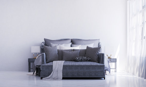 The Modern luxury bedroom interior design and white wall texture background 
