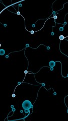 Neural network. Social network. Futuristic dna, deoxyribonucleic acid. Abstract molecule, cell illustration, mycelium. Dark background. 3D illustration