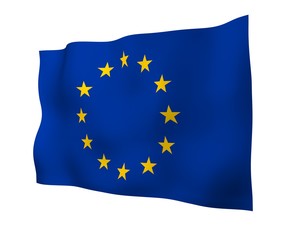 Slightly waving flag of the European Union isolated on white background, 3D rendering. Symbol of Europe. 3D illustration