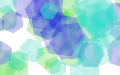 Multicolored translucent hexagons on white background. Green tones. 3D illustration