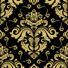 Classic seamless pattern. Traditional orient ornament. Classic vintage black and golden background