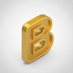 Golden letter B uppercase isolated on white background.
