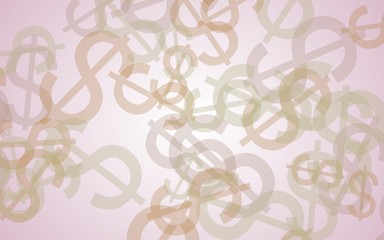 Multicolored translucent dollar signs on white background. Orange tones. 3D illustration