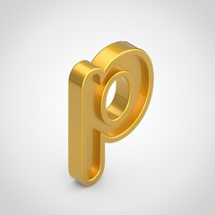 Golden letter P lowercase isolated on white background.