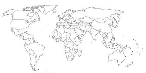 Photo sur Plexiglas Carte du monde Contour monde carte couleurs noir et blanc