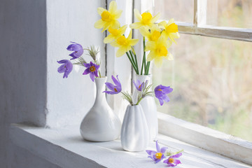 spring flowers on windowsill