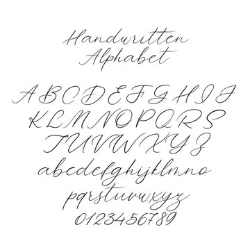 Hand drawn typeface set isolated on white. Brush painted characters: lowercase and uppercase. Vector logo font. Typography alphabet for your designs: logo, typeface, card, wedding invitation. Isolated
