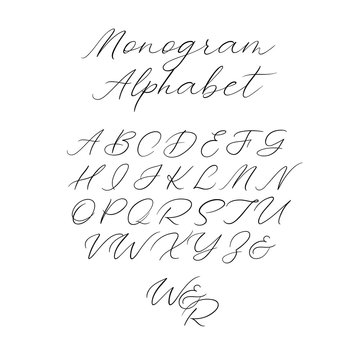 Hand drawn typeface set isolated on white. Brush painted characters: lowercase and uppercase. Vector logo font. Typography alphabet for your designs: logo, typeface, card, wedding invitation. Isolated