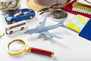 travel, summer vacation, tourism and objects concept