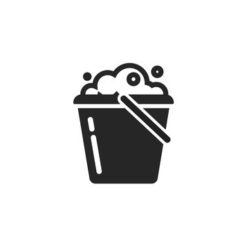 Bucket Of Water Icon Vector Isolated, Pail Or Bucketful With Foam And Bubbles Symbol