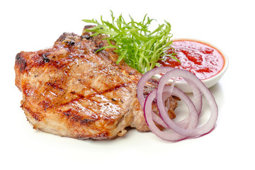 Grilled bbq steak on white background
