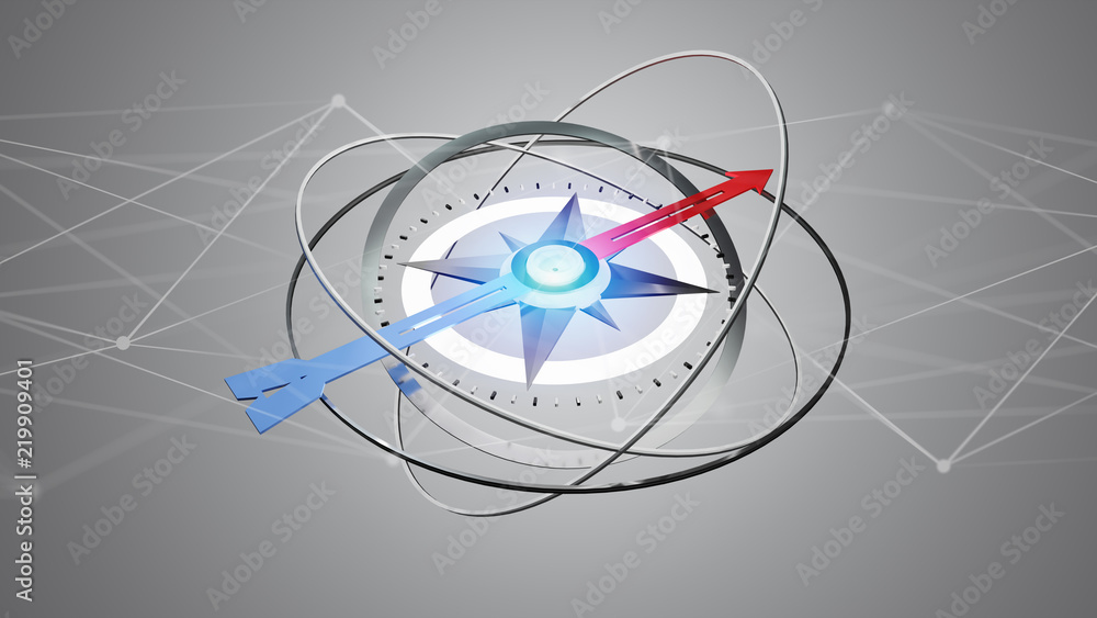 Poster futuristic compass navigation equipement with network connection - 3d render