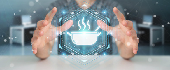 Businessman using application to order home made food online 3D rendering