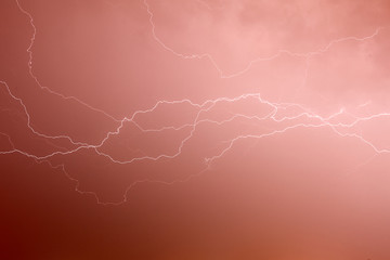 Lightning discharge, during summer storm.
