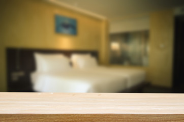 wood top table Blurred bedroom Vintage