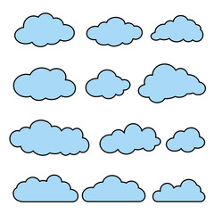 Vector illustration of flat line clouds set.