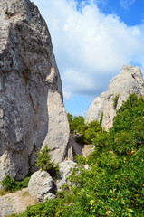 Crimea, the temple of the Sun on the mountain Ilyas Kaya, near the Bay of Laspi. Mysticism place of power