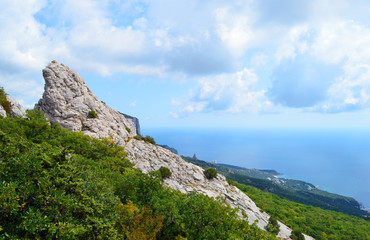 Crimea, the temple of the Sun on the mountain Ilyas Kaya, near the Bay of Laspi. Mysticism place of power