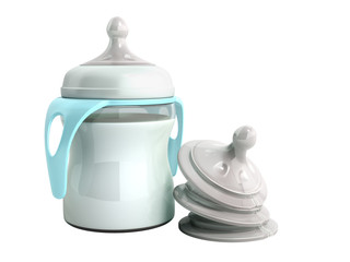 the baby bottle with milk 3d render on white no shadow