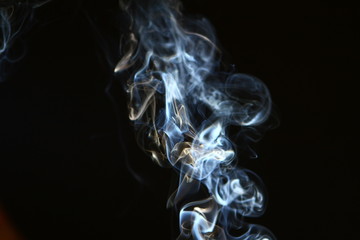 pretty abstract light blue smoke on heavy black background.