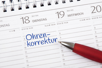 Eintrag im Kalender: Ohrenkorrektur