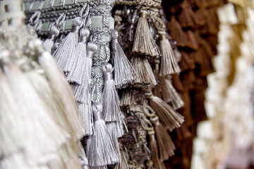 Rolls of fabric and textiles in a shop or store