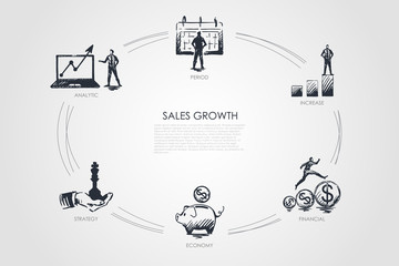 Sales growth - analytic, period, increase, economy, strategy set concept.