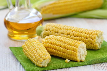 Corn oil and corn cobs