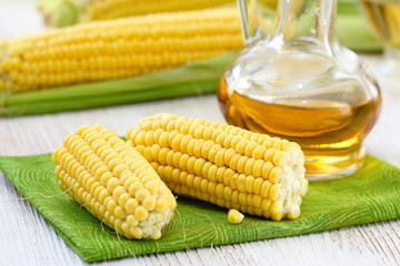 Corn oil and corn cobs