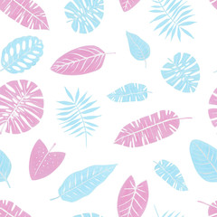 Fototapeta na wymiar Seamless tropical pattern of leaves. Cute summer print for textiles. Handmade.