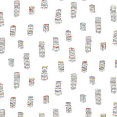 Naklejka premium Hand drawn vector illustration of pile books pattern.