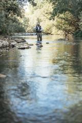 Fly fisherman using flyfishing rod