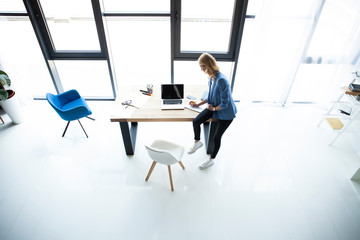 Beautiful business lady smiling while working in office