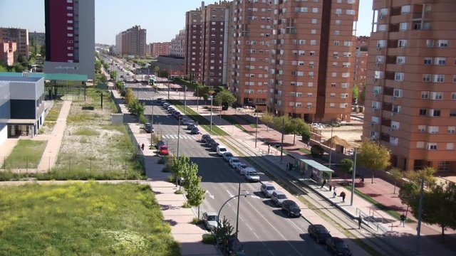 Ecological transport tram, in the town of Parla, Madrid, Spain