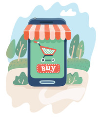 Online shopping. Smartphone and screen buy