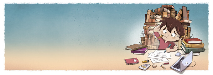 niño estudiando mucho