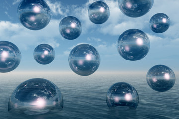 The ball line reflected on the surface