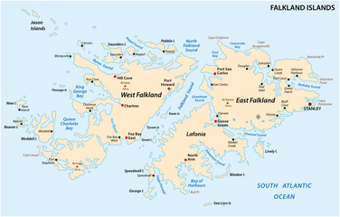 Falkland Islands, also Malvinas, political vector map