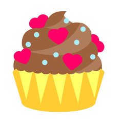 colorful isolated chocolate cupcake decorated with hearts