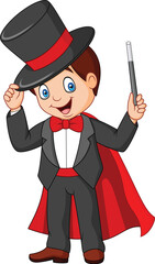 Cartoon magician holding magic wand