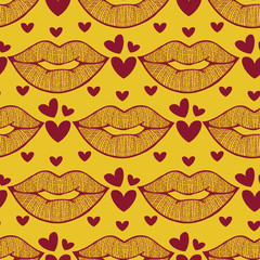 Line Art Lips Seamless Pattern