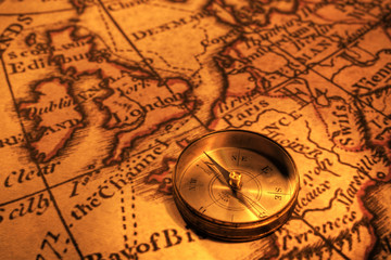 Fototapeta na wymiar Compass and Map of UK and Europe