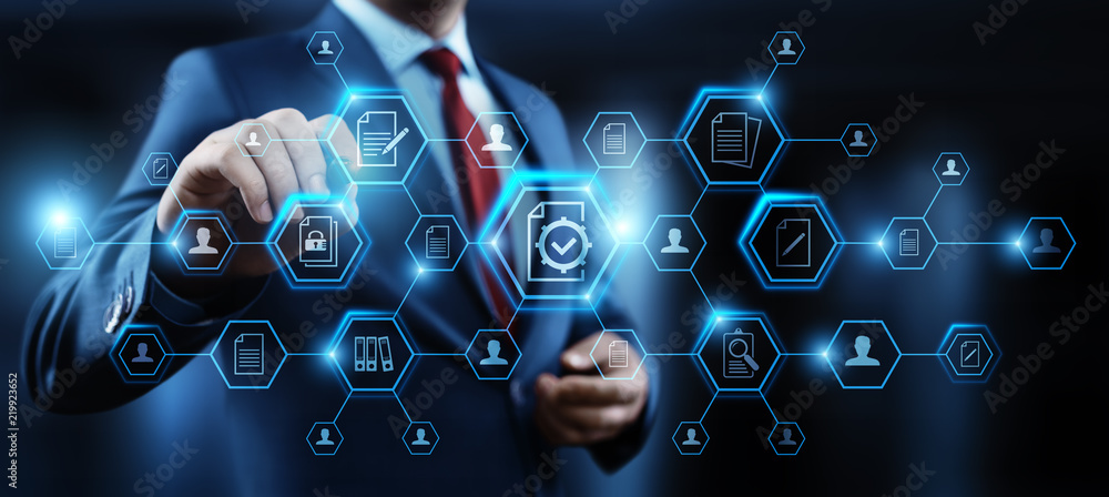 Poster document management data system business internet technology concept