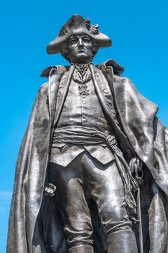 Monument of American general Baron von Steuben in downtown of Magdeburg, Germany