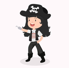 Cute kid girl character in pirate costume