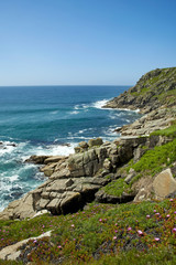 Rugged coastline at Minack theatre, Cornwall, Uk