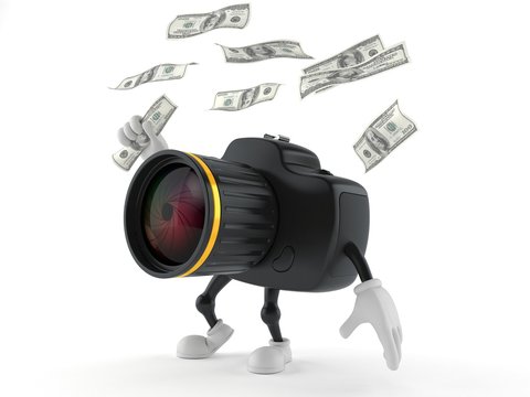 Camera character catching money