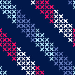 Seamless abstract geometric pattern. Cross-stitch. Mosaic texture. Brushwork. Hand hatching. Scribble texture. Textile rapport.