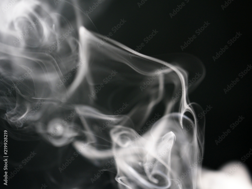 Wall mural abstract texture of white smoke isolated on black background