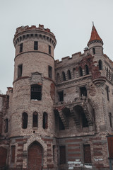 Ruins of destroyed medieval ancient castle of estate of Khrapovitsky in Muromtsevo